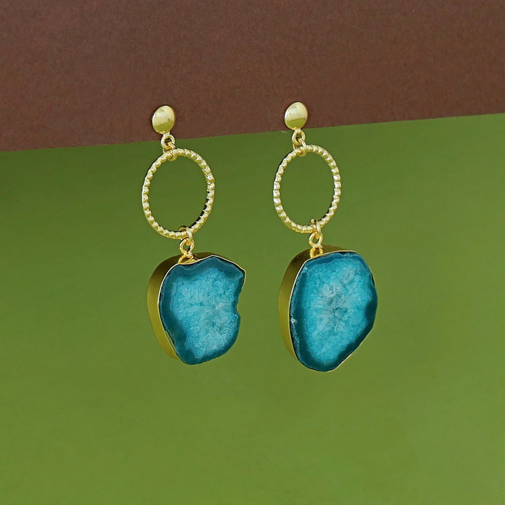 Golden Circle + Agate Stone Earring