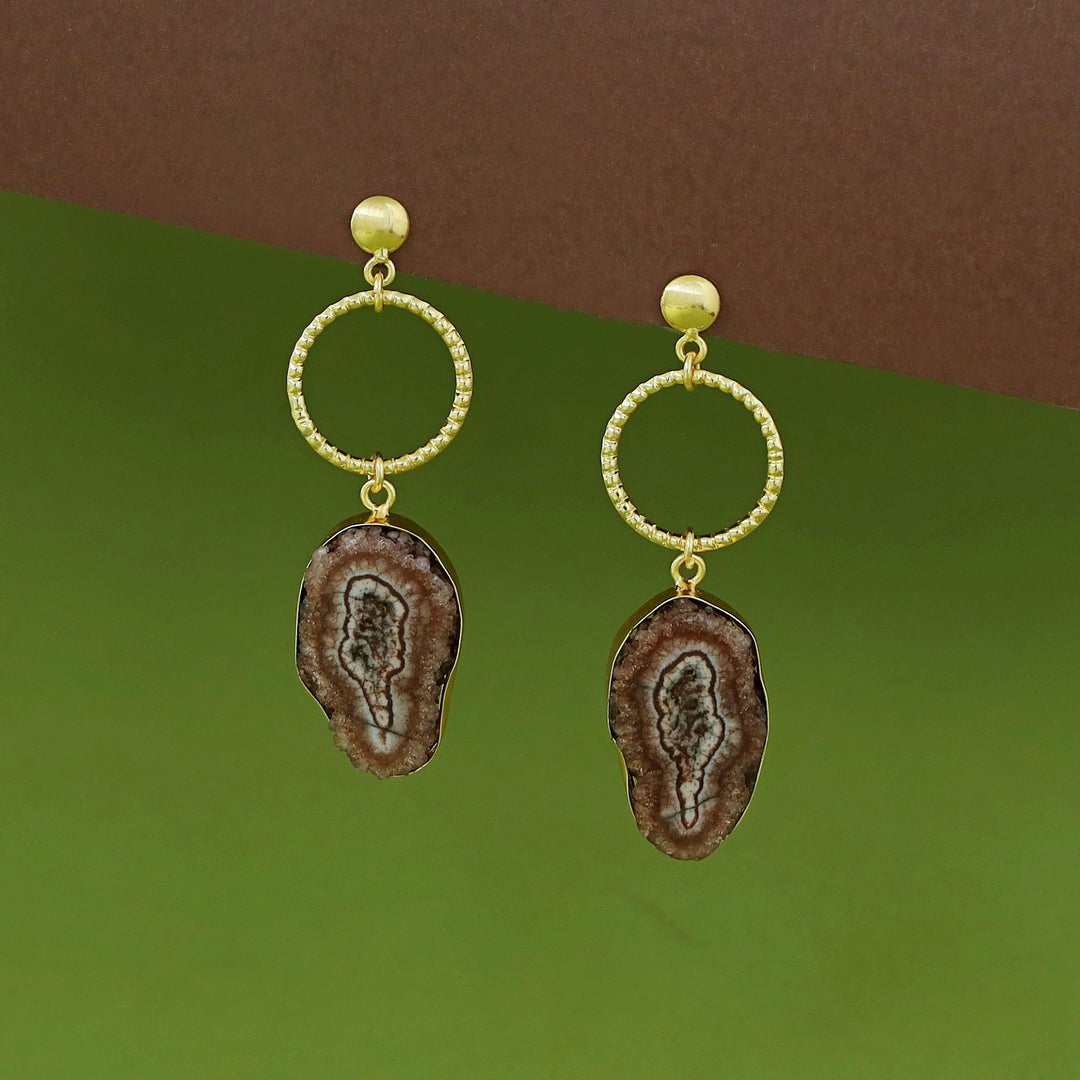 Golden Circle + Agate Stone Earring