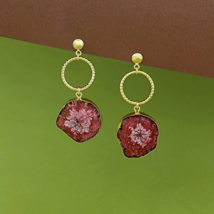 Golden Circle + Agate Stone Earring