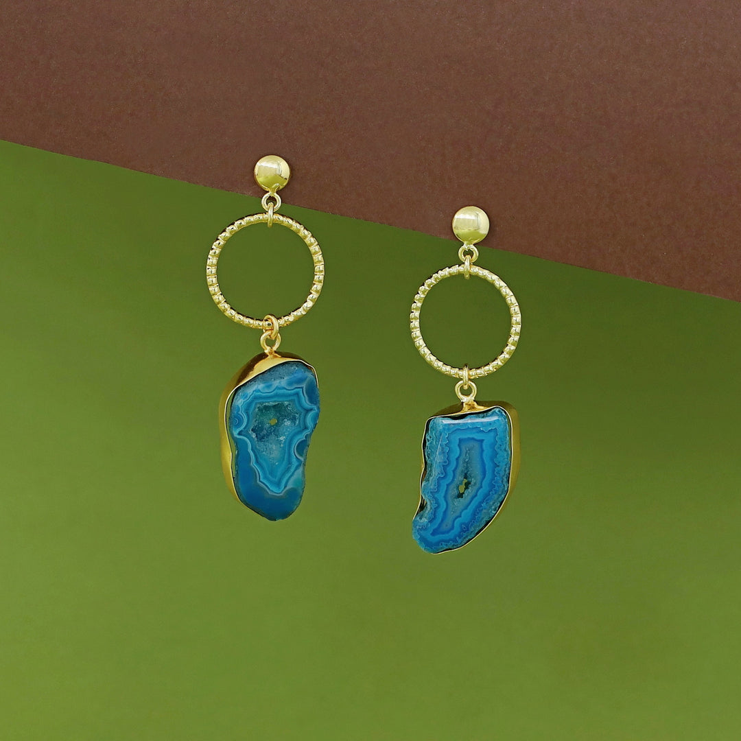 Golden Circle + Agate Stone Earring