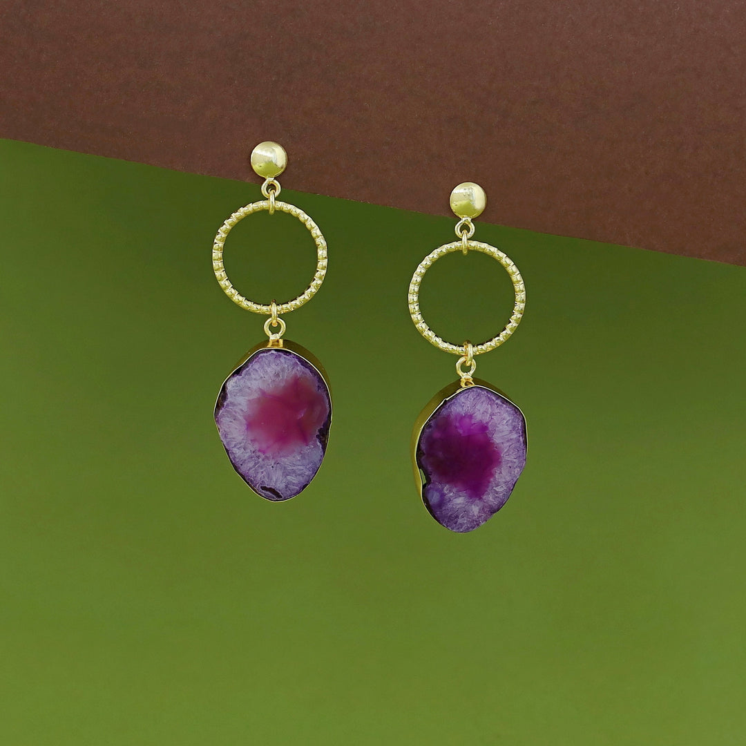 Golden Circle + Agate Stone Earring