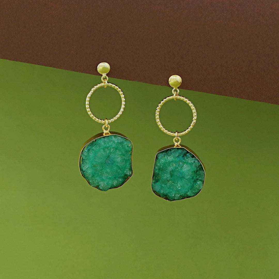 Golden Circle + Agate Stone Earring