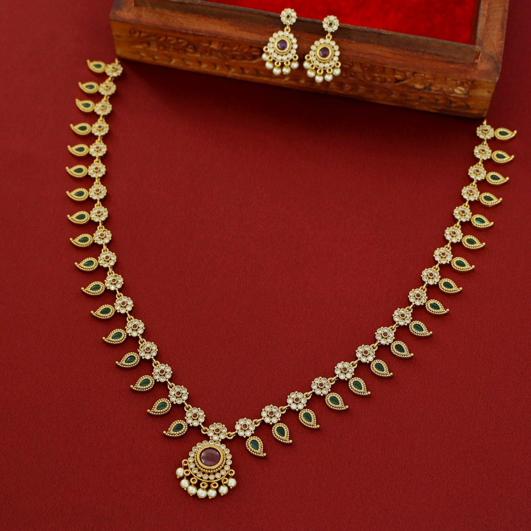 Premium Athitra Palakka Long Neckpiece With Earring