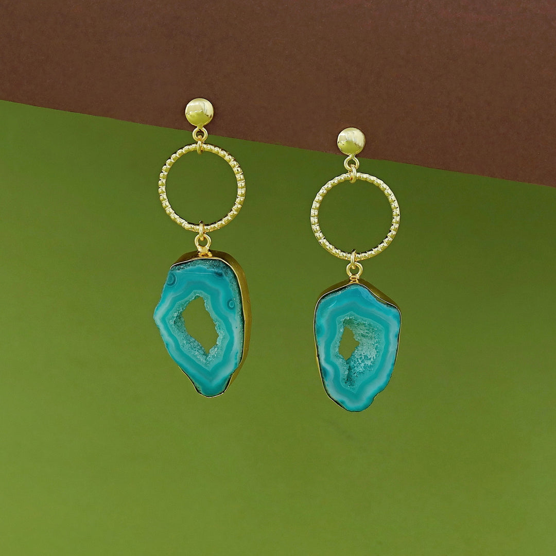 Golden Circle + Agate Stone Earring