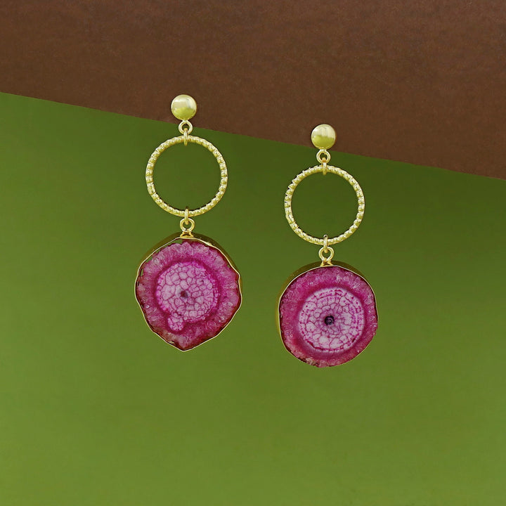 Golden Circle + Agate Stone Earring