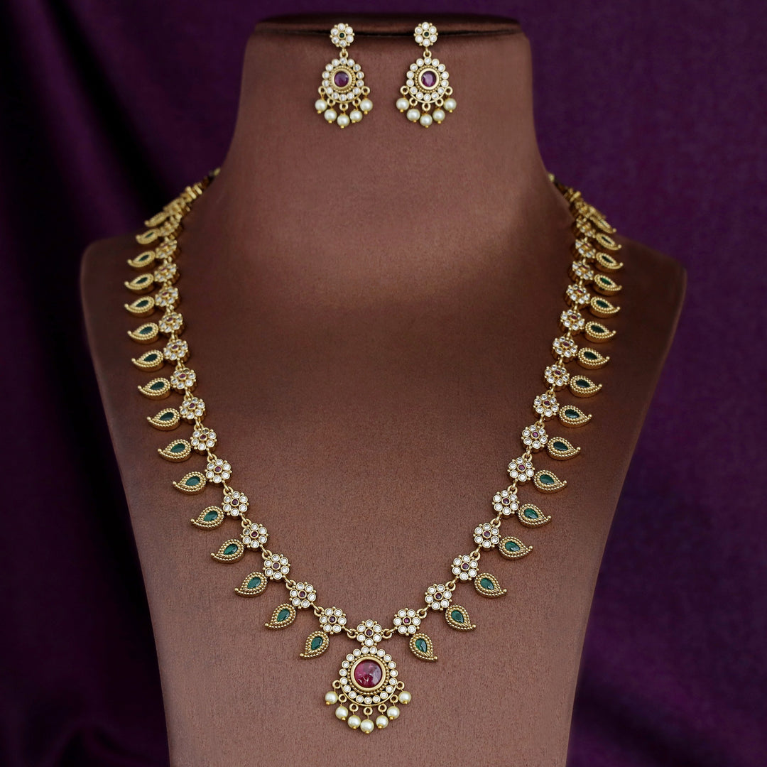 Premium Athitra Palakka Long Neckpiece With Earring