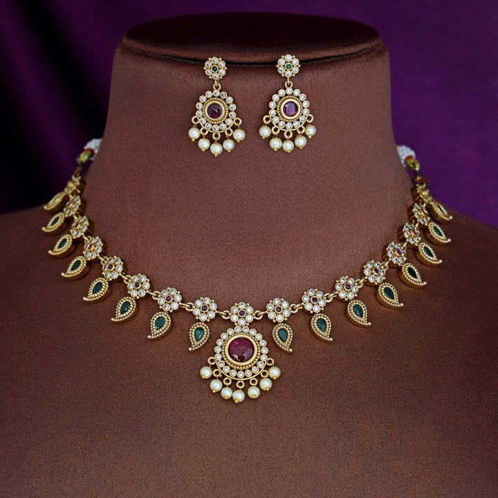 Premium Athitra Palakka Short Neckpiece With Earring