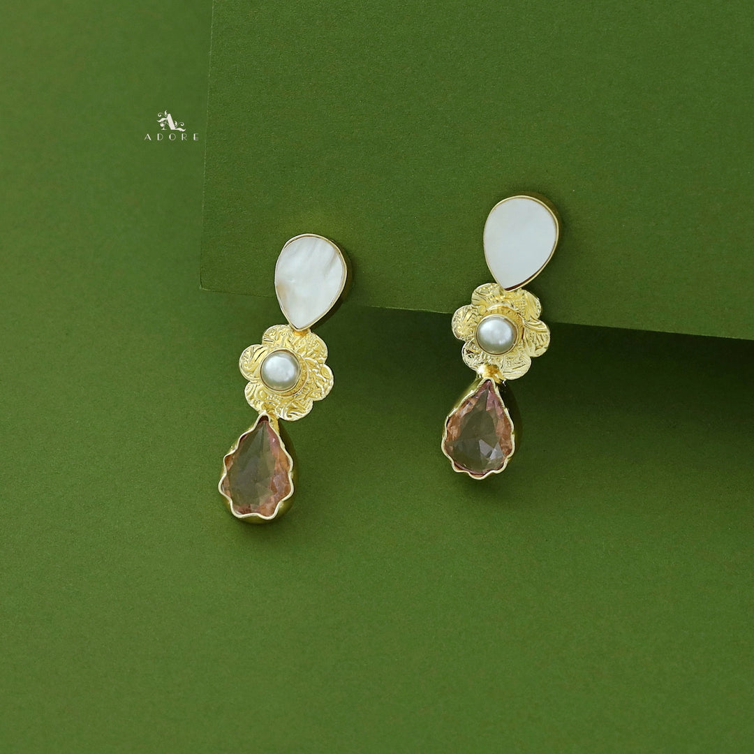 Lauryn Golden MOP + Pearl + Glossy Stone Earring