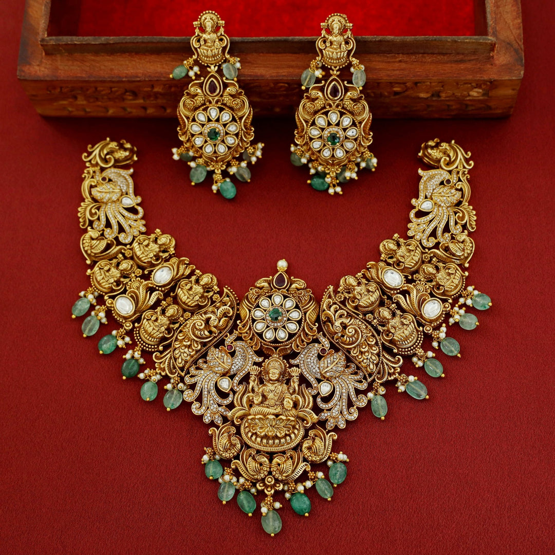 Premium Navishka Lakshmi Pendant Bridal Neckpiece With Earring