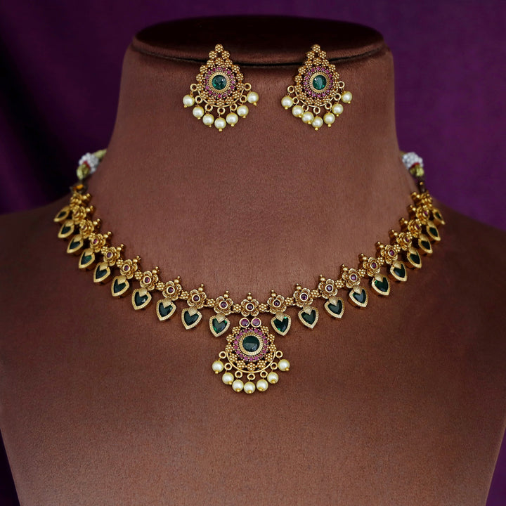 Premium Rakshini Palakka Short Neckpiece With Earring