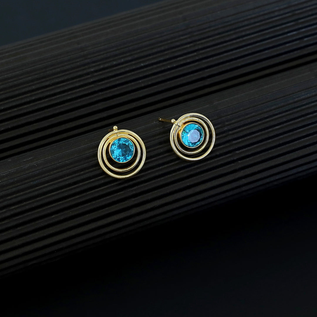 Ishta Golden Dual Glossy Stone Circle Earring