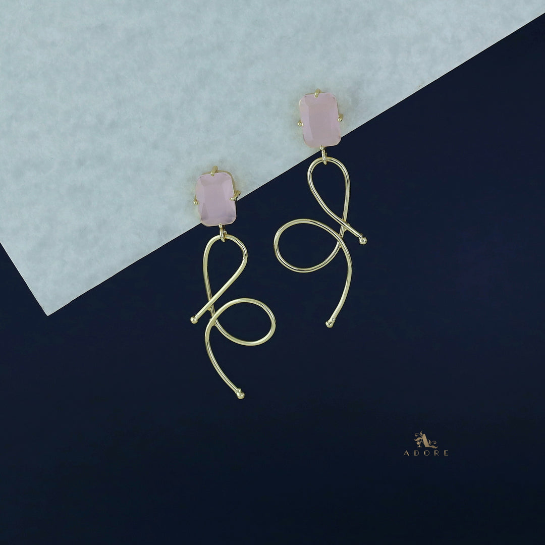 Ivanna Golden Rectangle Glossy Stone Earring