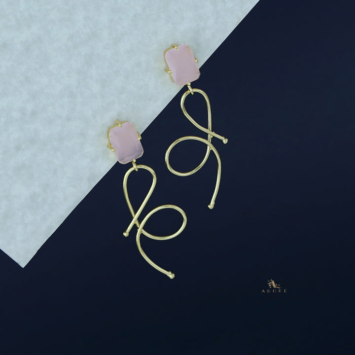 Ivanna Golden Rectangle Glossy Stone Earring