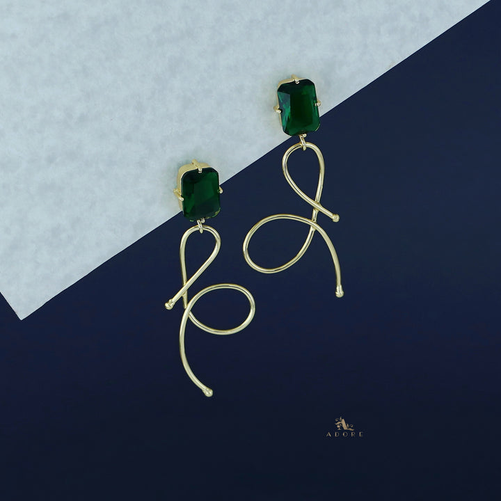 Ivanna Golden Rectangle Glossy Stone Earring