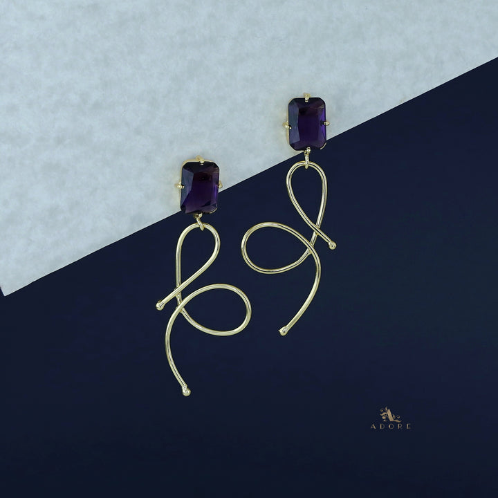 Ivanna Golden Rectangle Glossy Stone Earring