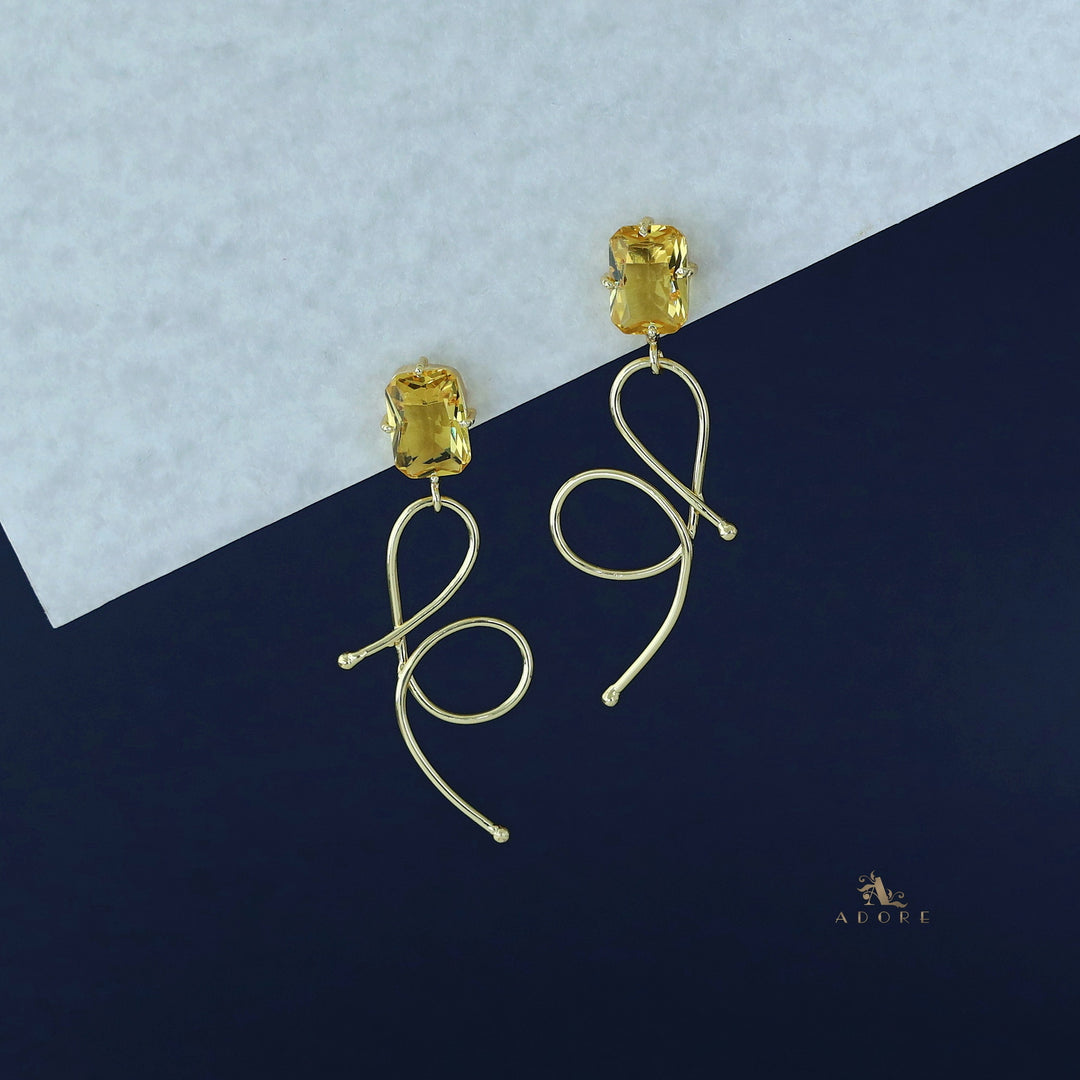 Ivanna Golden Rectangle Glossy Stone Earring