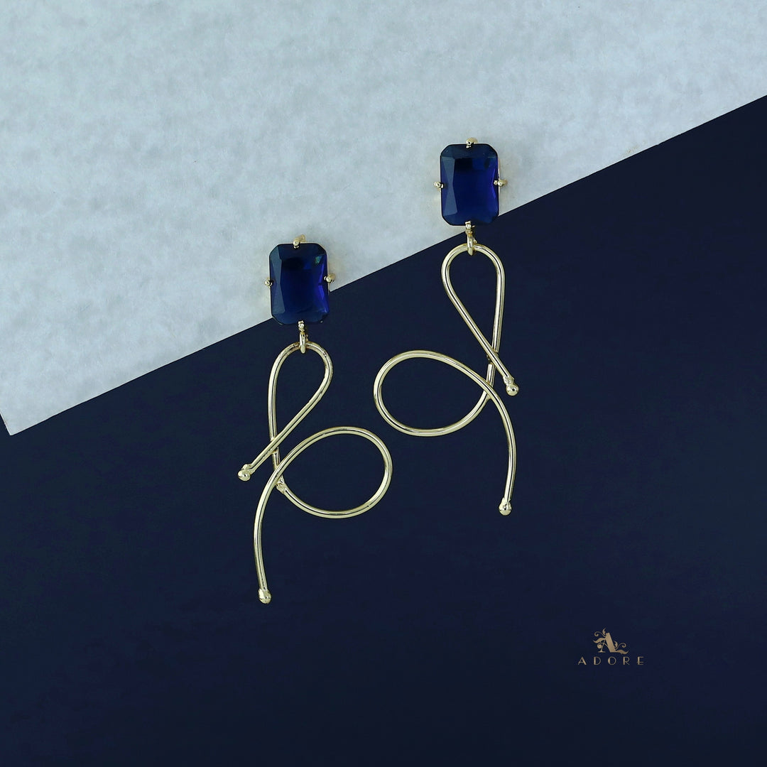 Ivanna Golden Rectangle Glossy Stone Earring