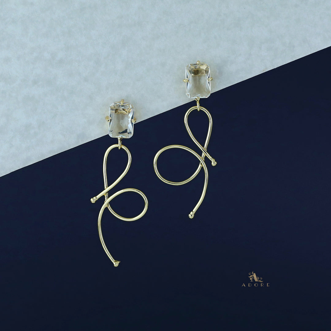 Ivanna Golden Rectangle Glossy Stone Earring