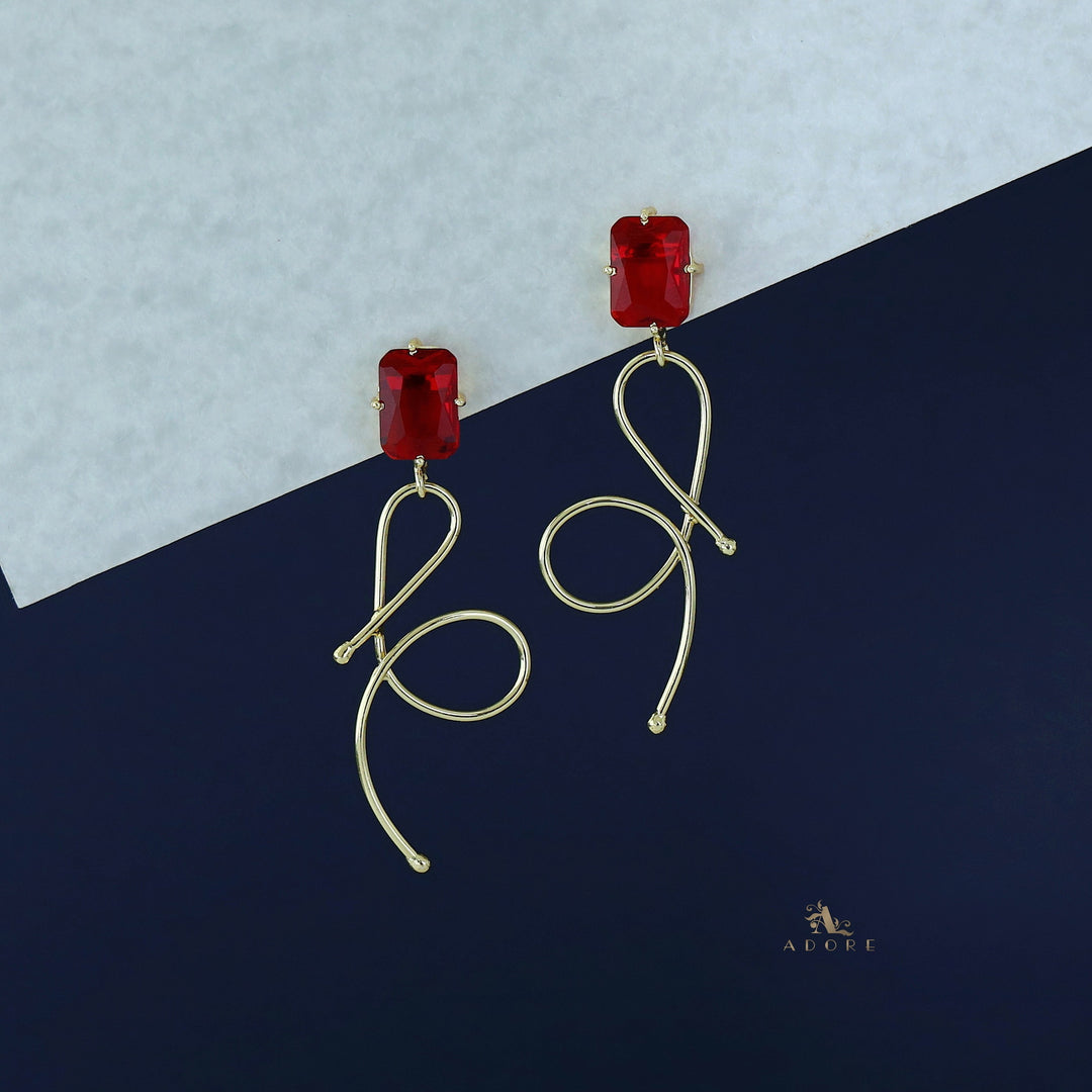 Ivanna Golden Rectangle Glossy Stone Earring