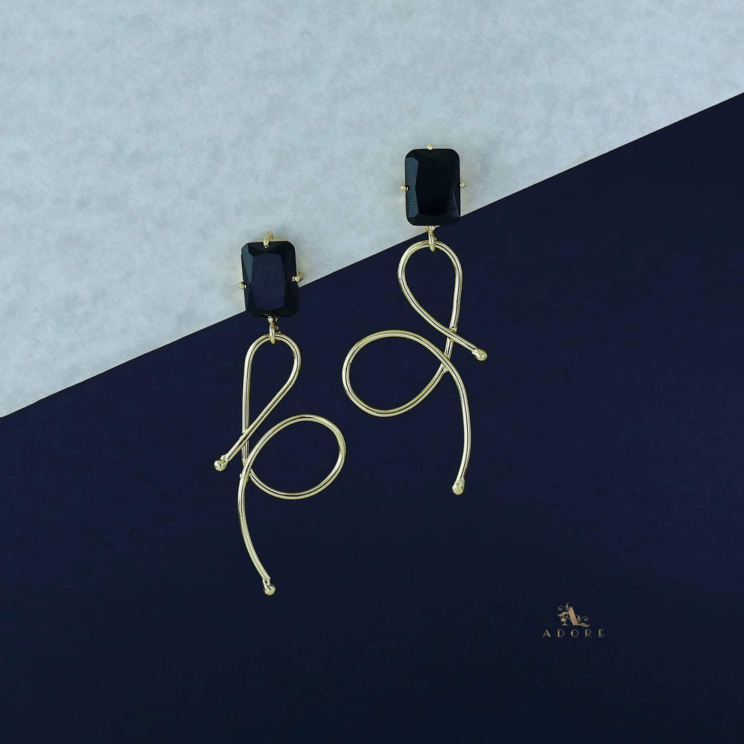 Ivanna Golden Rectangle Glossy Stone Earring