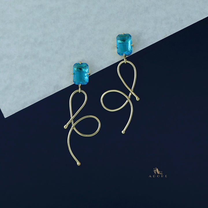 Ivanna Golden Rectangle Glossy Stone Earring