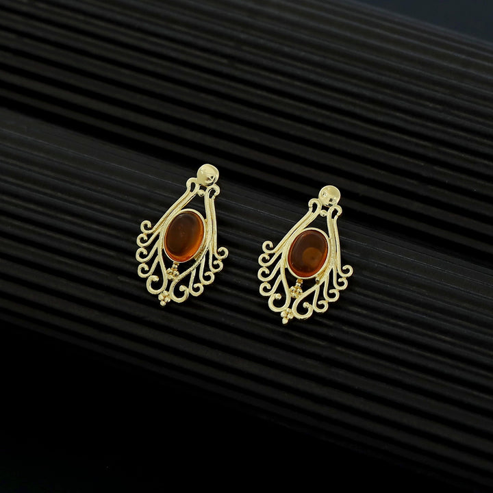 Uthra Golden Glossy Stone Earring