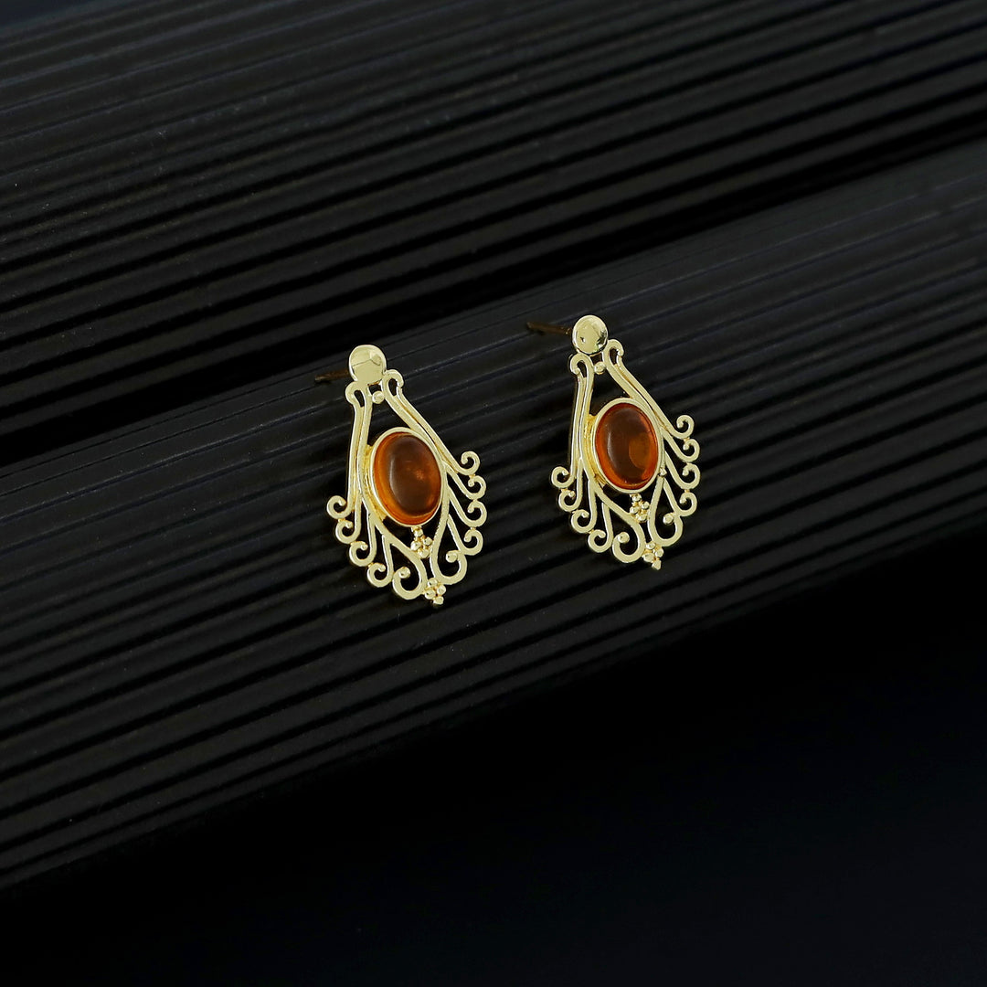 Uthra Golden Glossy Stone Earring