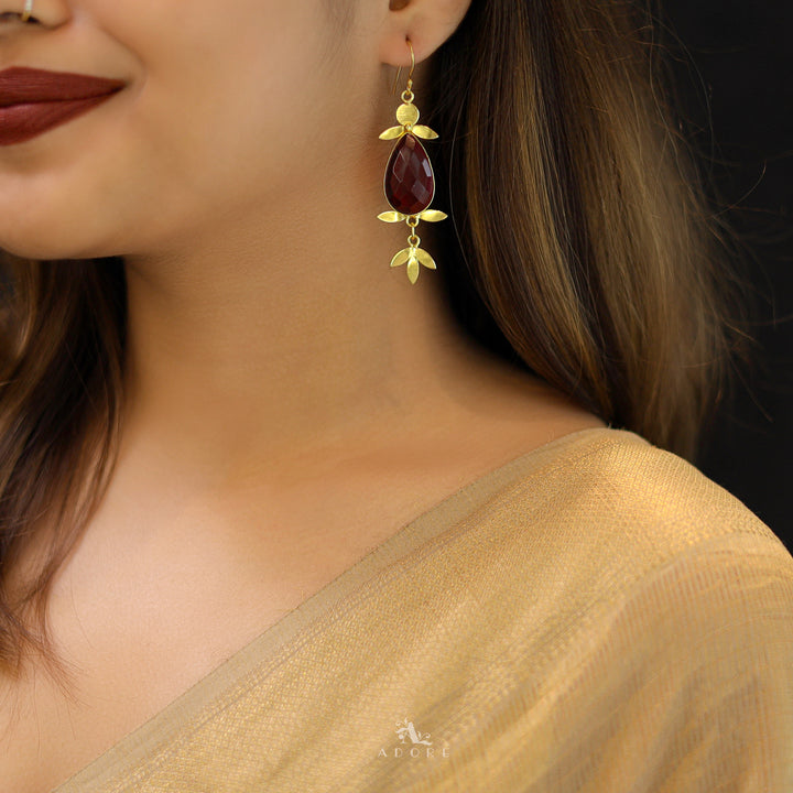 Golden Glossy Stone Leafy Drop Earring