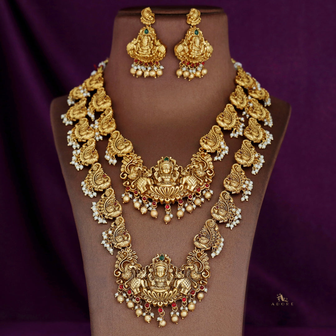 Premium Nithya Lakshmi Mayura Pearl Bridal Set Neckpiece With Earring