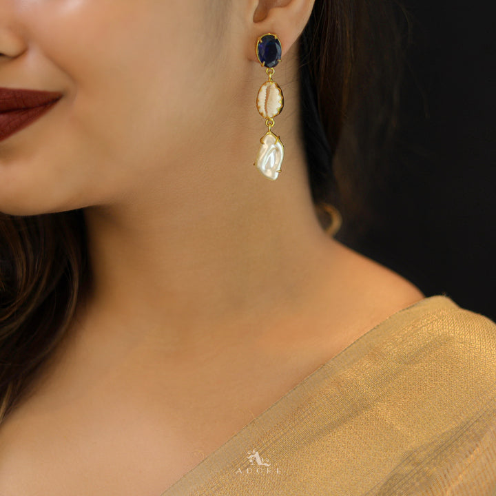 Banumathi Golden Shell + Baroque Glossy Stone Earring