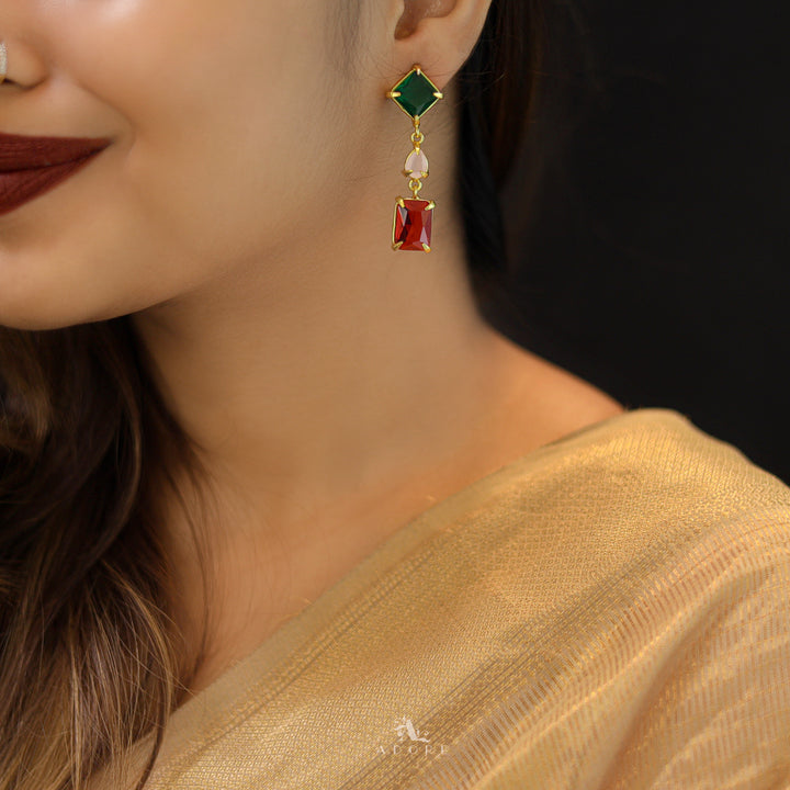 Multicolour Tri Glossy Stone Earring