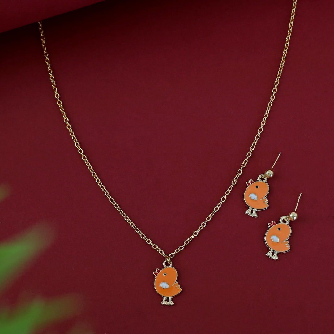 Baby Chick Kids Charm Neckpiece With Earring