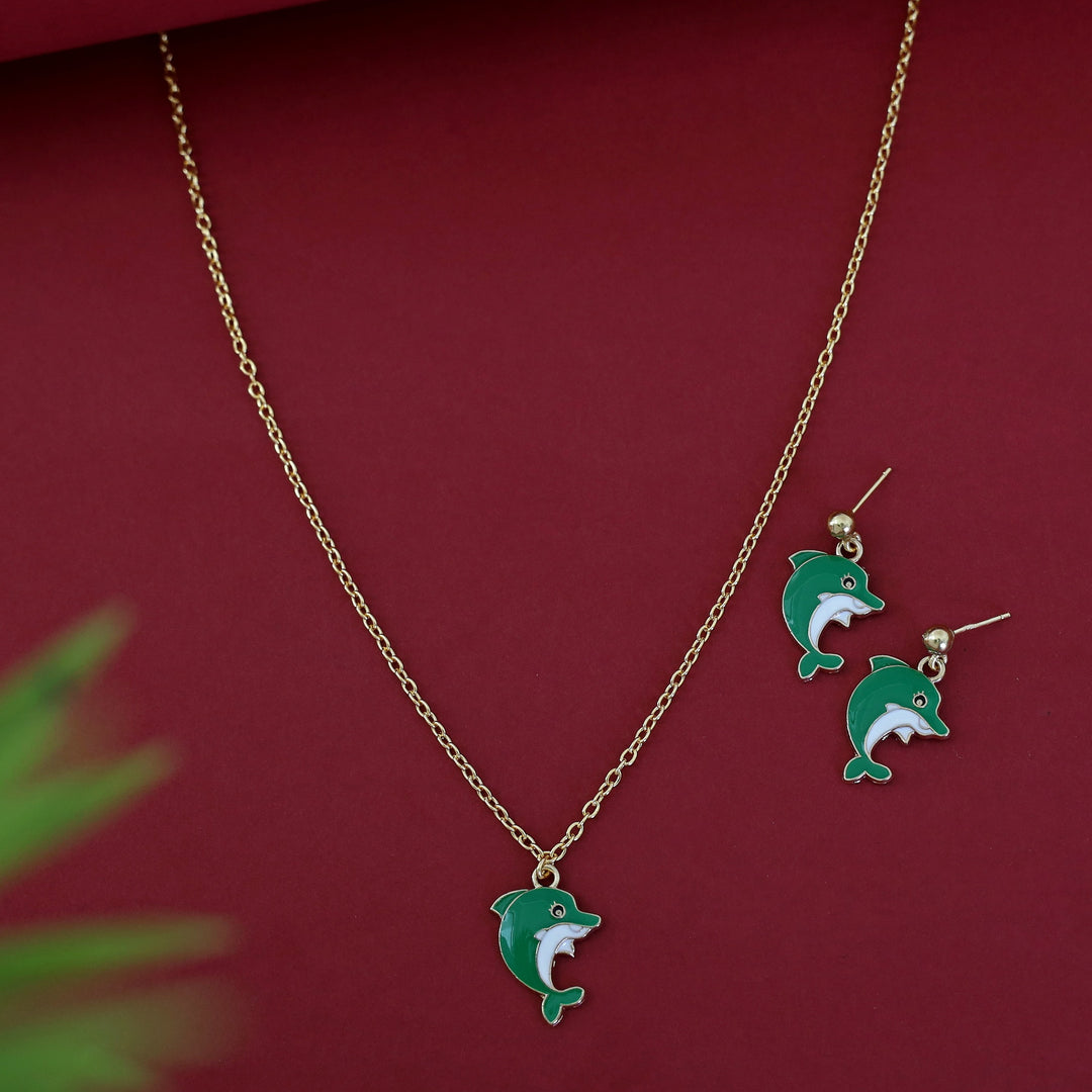 Kids Charm Tiny Dolphin Neckpiece With Earring