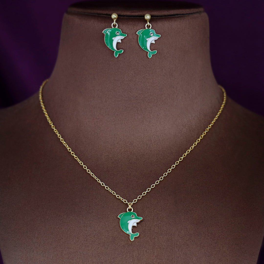 Kids Charm Tiny Dolphin Neckpiece With Earring