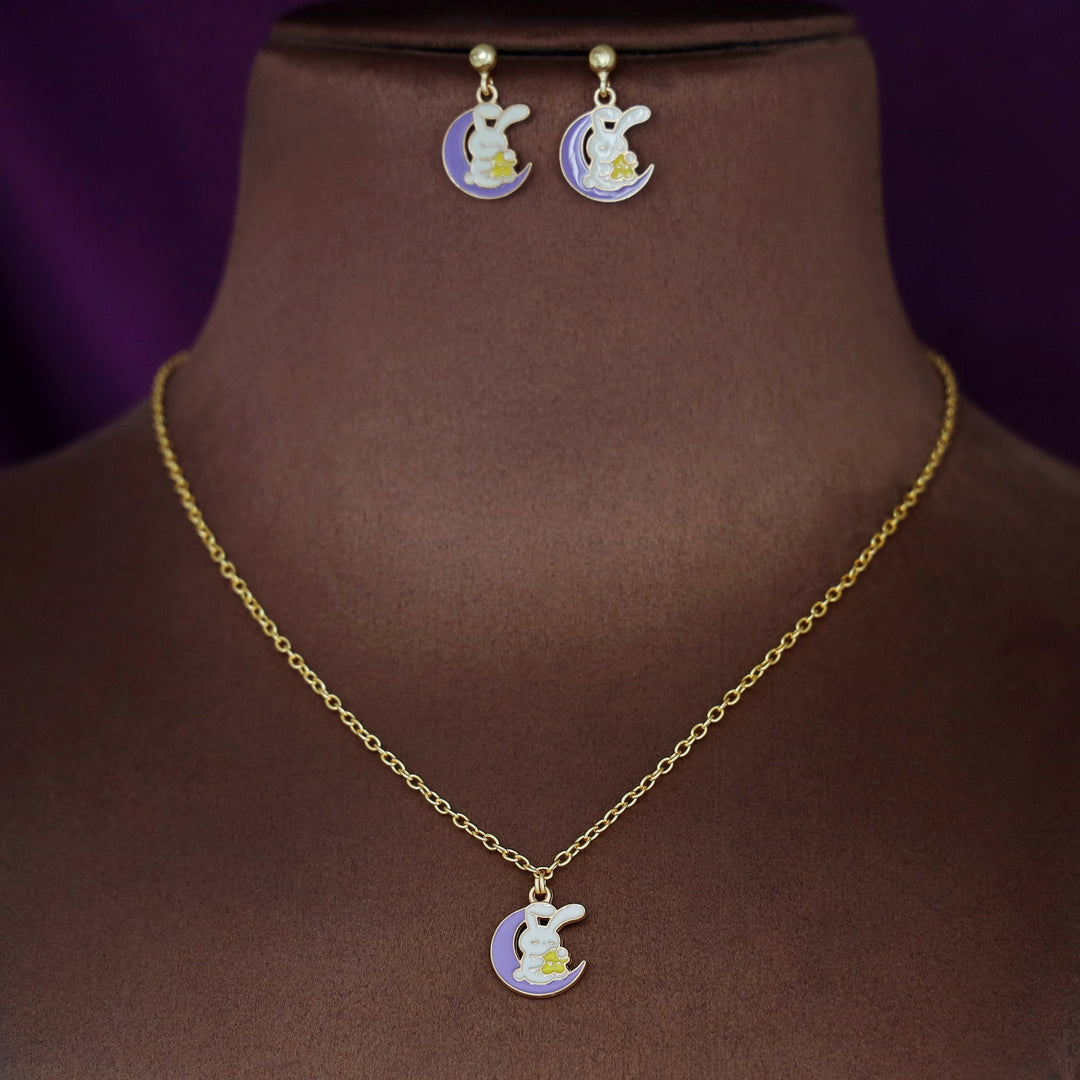 Kids Charms Sleepy Bunny Neckpiece With Earring