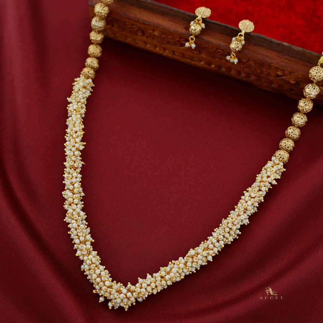 Pearl Cluster Bead Neckpiece With Earring