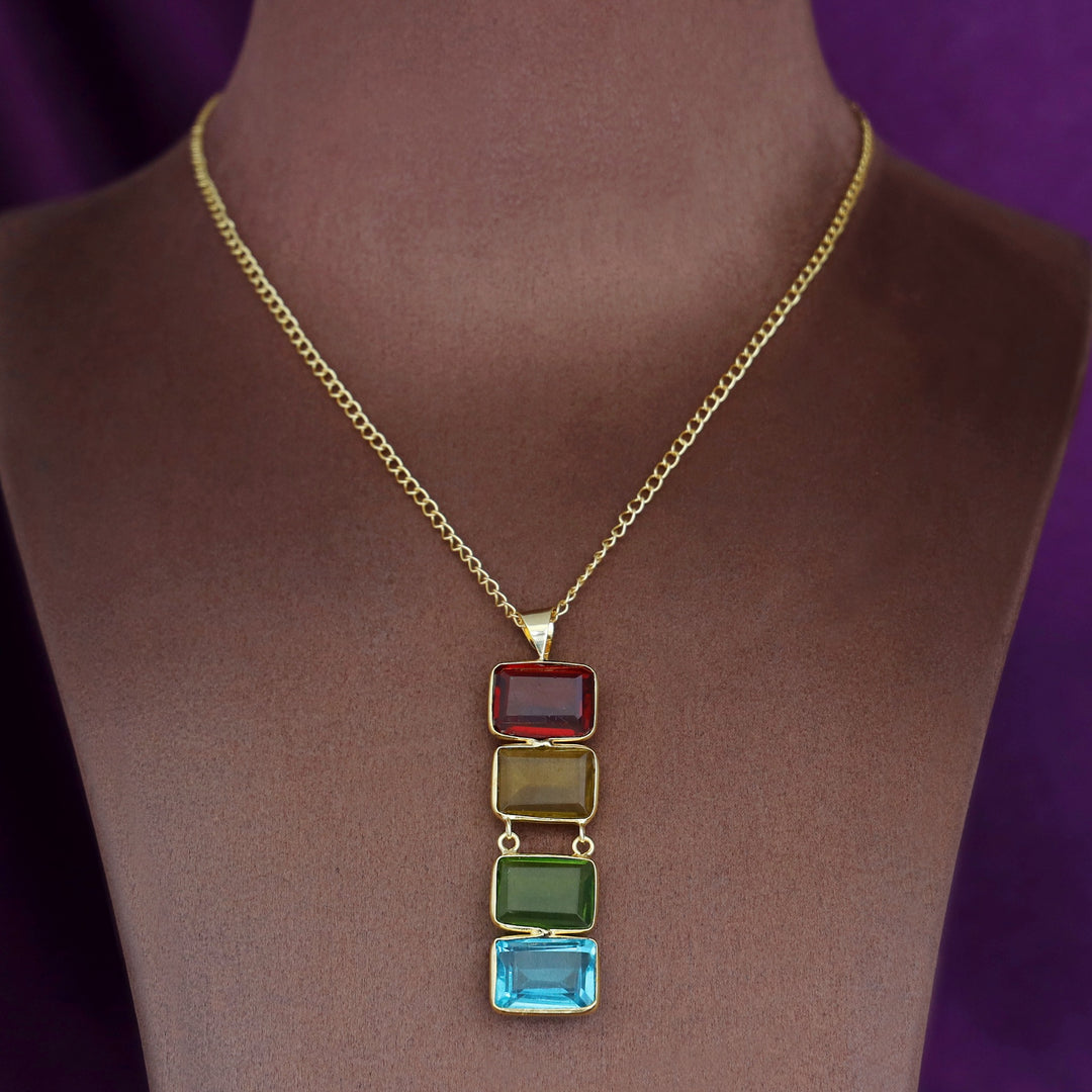 Multicolour Tetra Rectangle Glossy Neckpiece