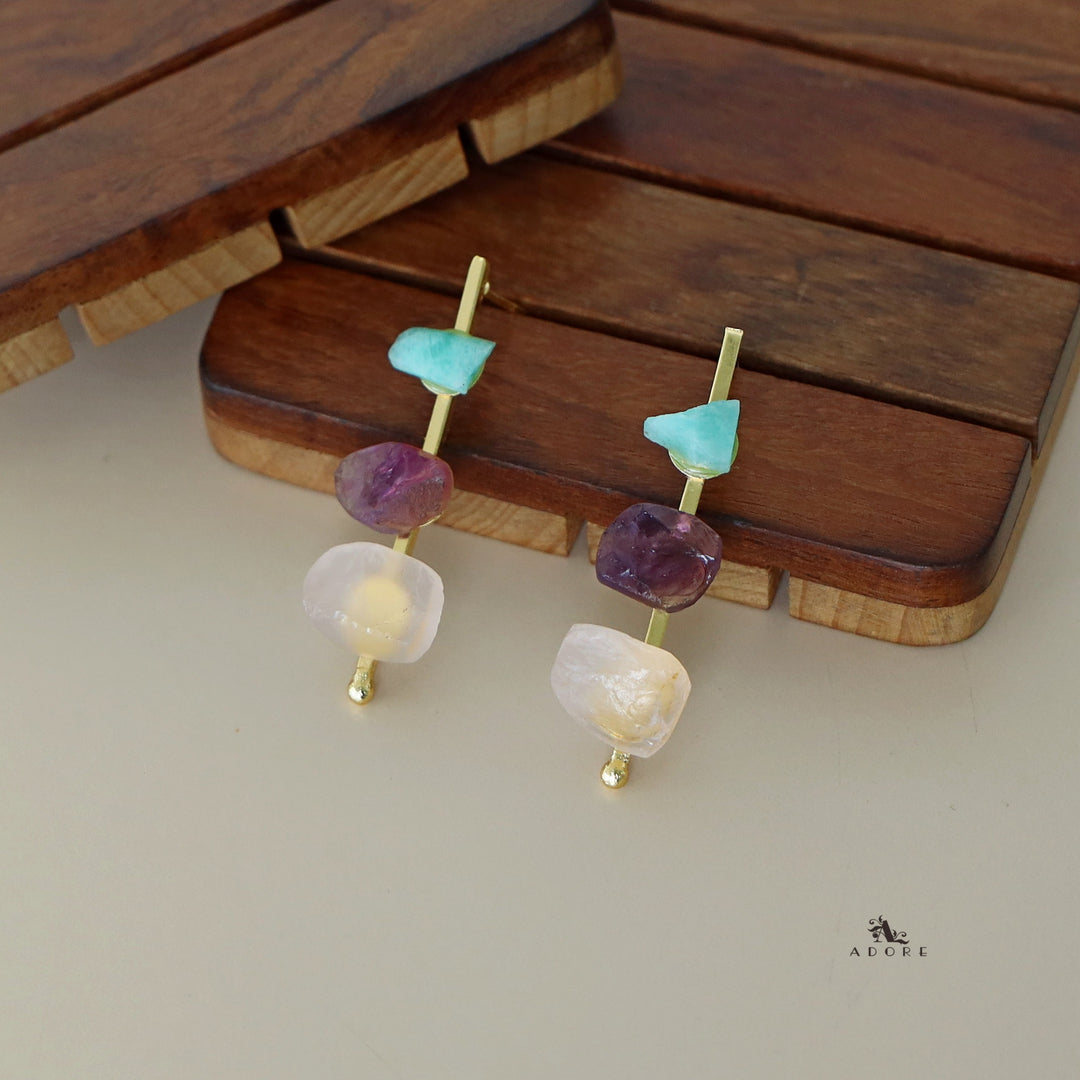 Mawar Tri Raw Stone Stick Earring