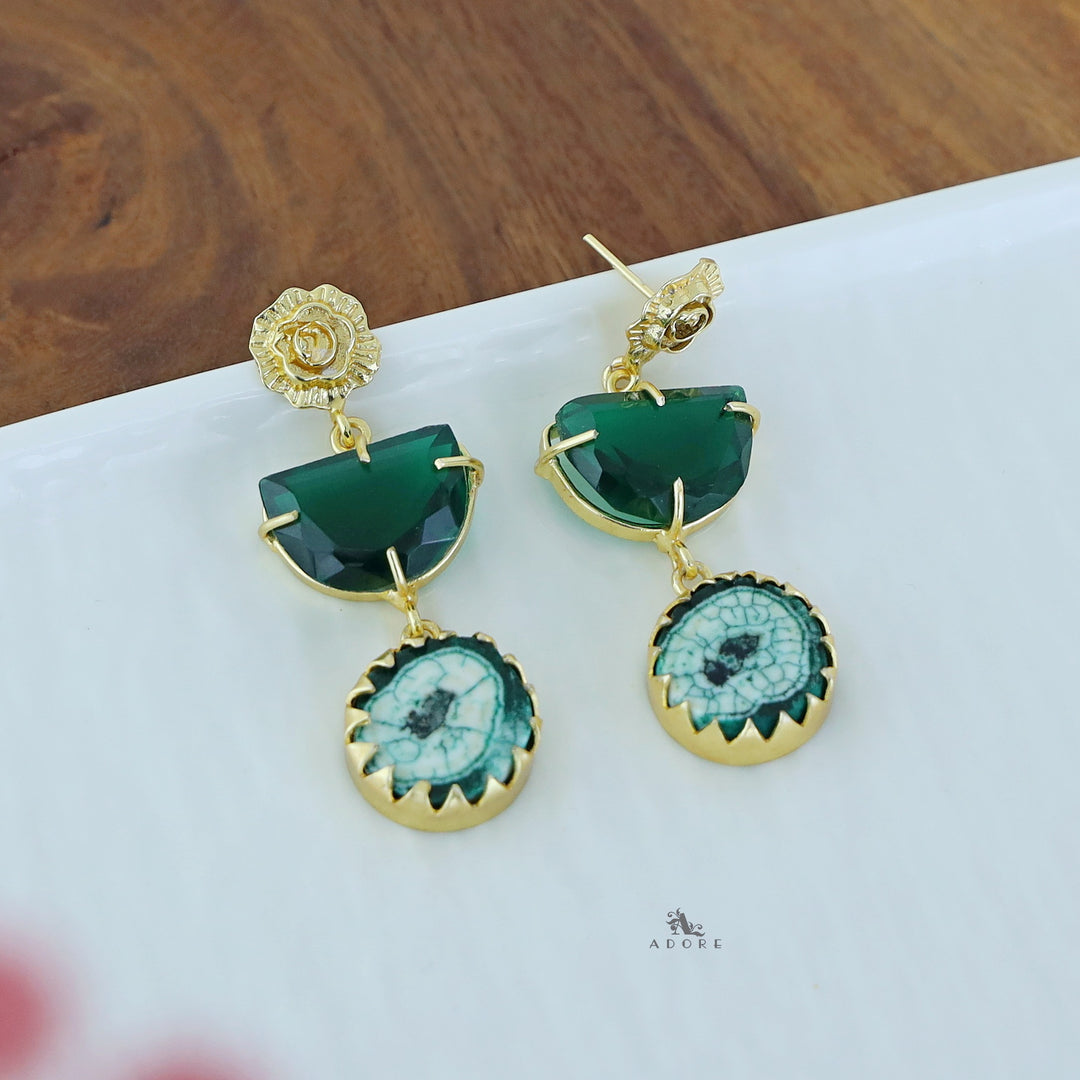 Golden Flower Claw Solar Agate Earring