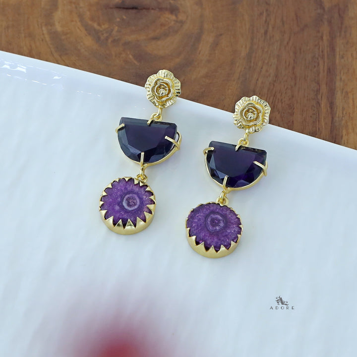 Golden Flower Claw Solar Agate Earring