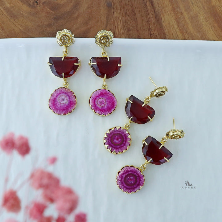 Golden Flower Claw Solar Agate Earring