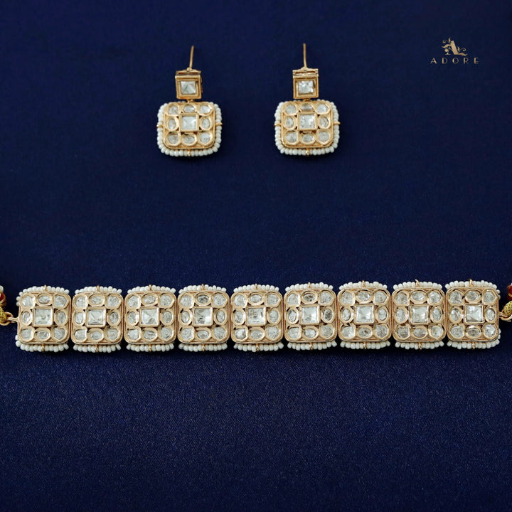 Nikita Premium Squares And Ovals Kundan Choker with Earring