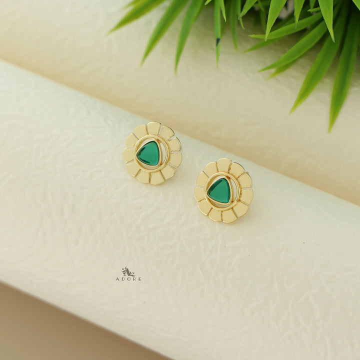 Golden Flower Triangle Glossy Earring