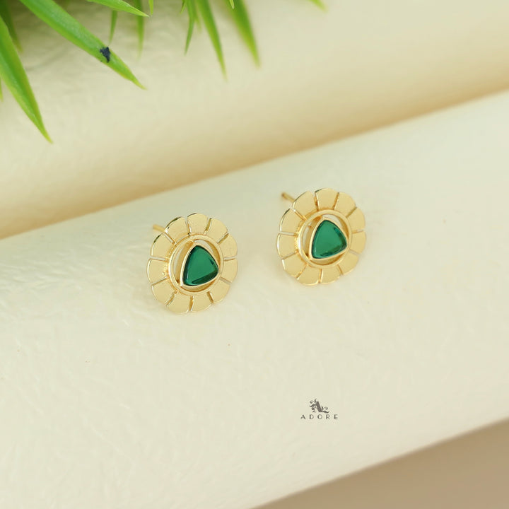 Golden Flower Triangle Glossy Earring