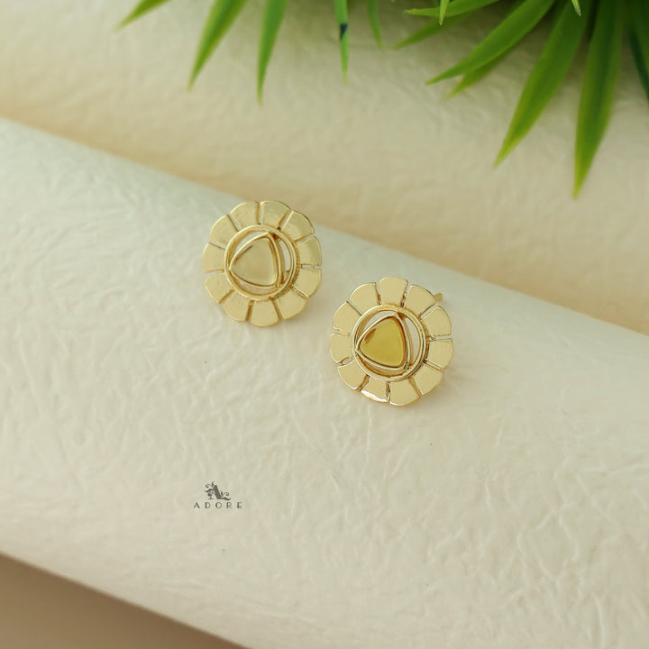 Golden Flower Triangle Glossy Earring