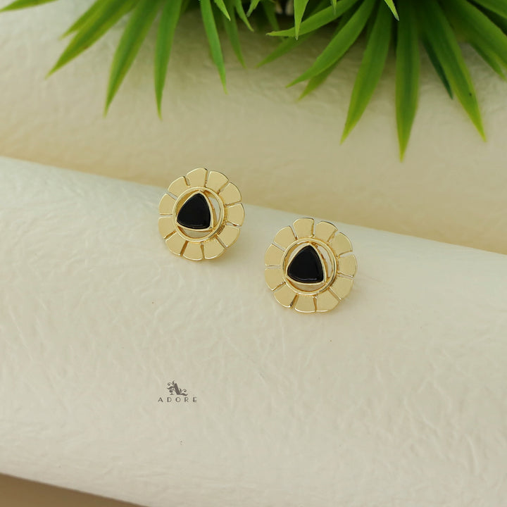 Golden Flower Triangle Glossy Earring