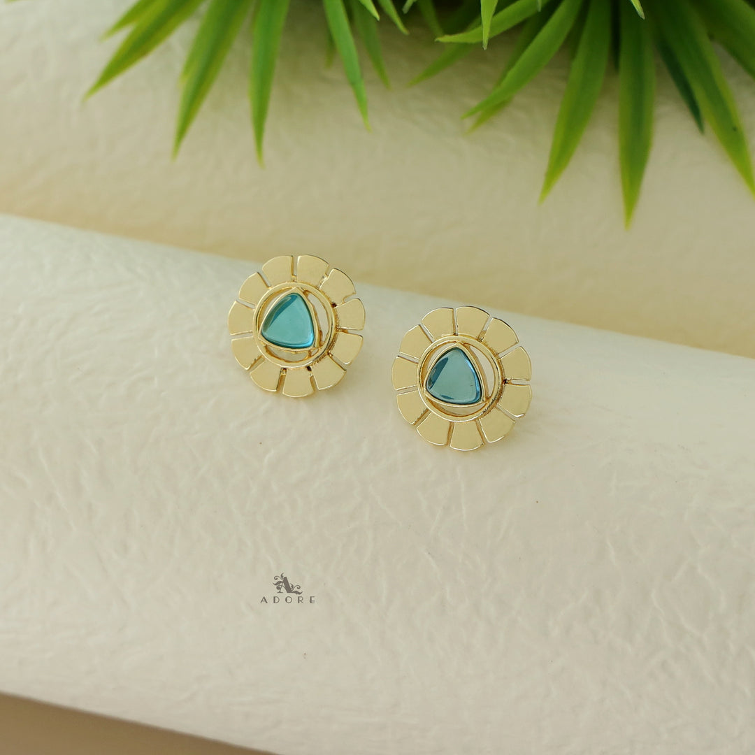 Golden Flower Triangle Glossy Earring