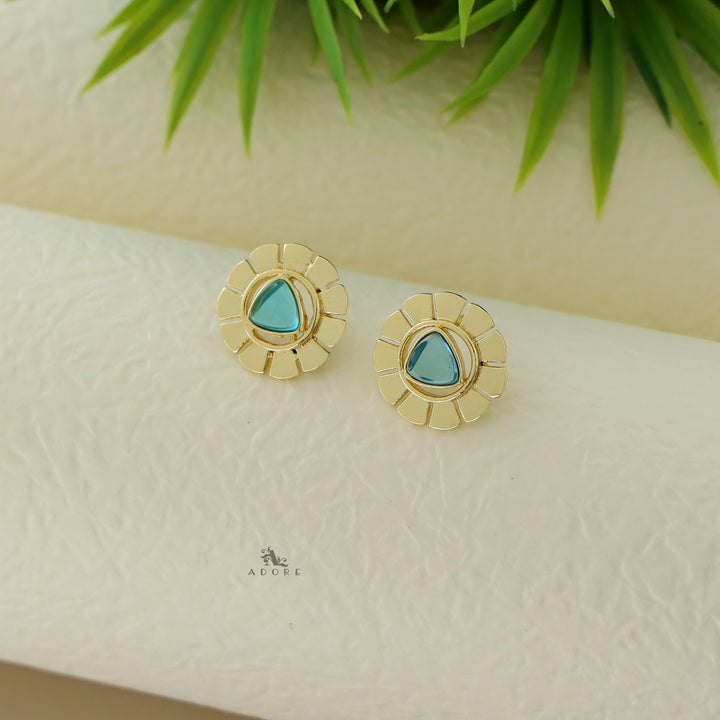 Golden Flower Triangle Glossy Earring