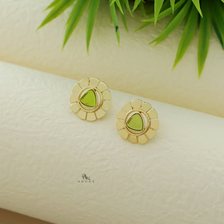 Golden Flower Triangle Glossy Earring