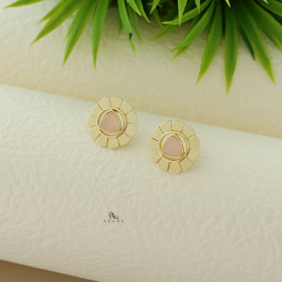 Golden Flower Triangle Glossy Earring